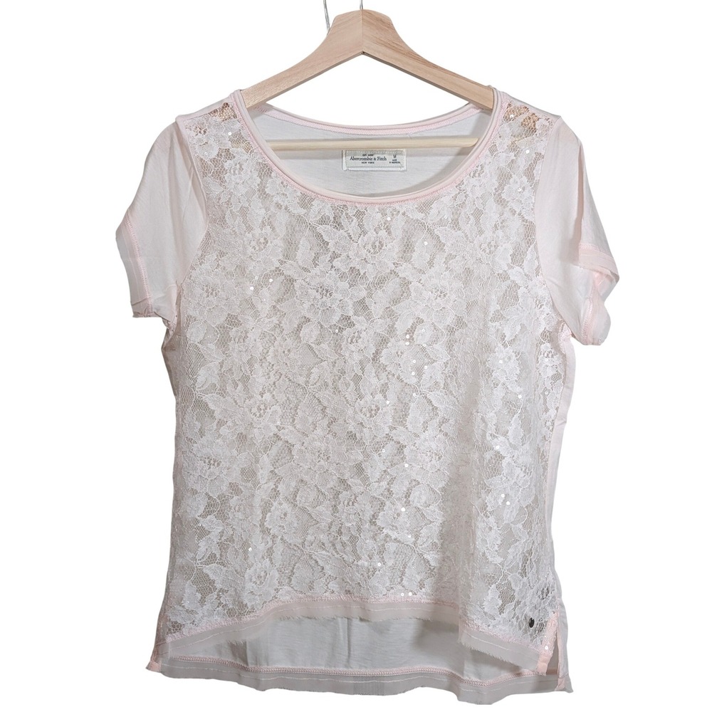 Abercrombie & Fitch Pink Lace Sequin Whimsical Ethereal Fairy Ballet Top M